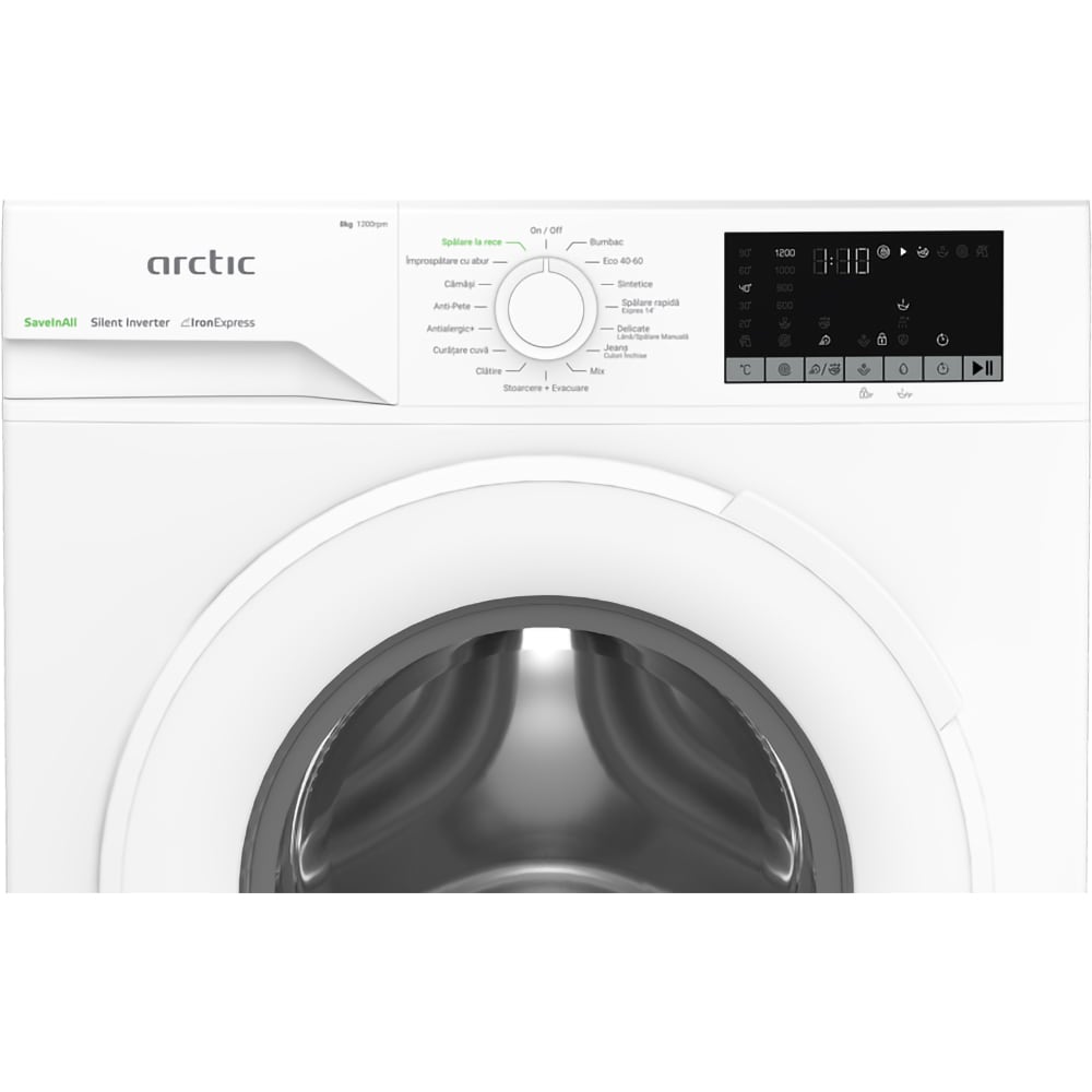 Masina de spalat rufe frontala slim ARCTIC APLM2WFSU28211WS, ExtraSteam, 8 kg. 1200rpm, Clasa A, alb