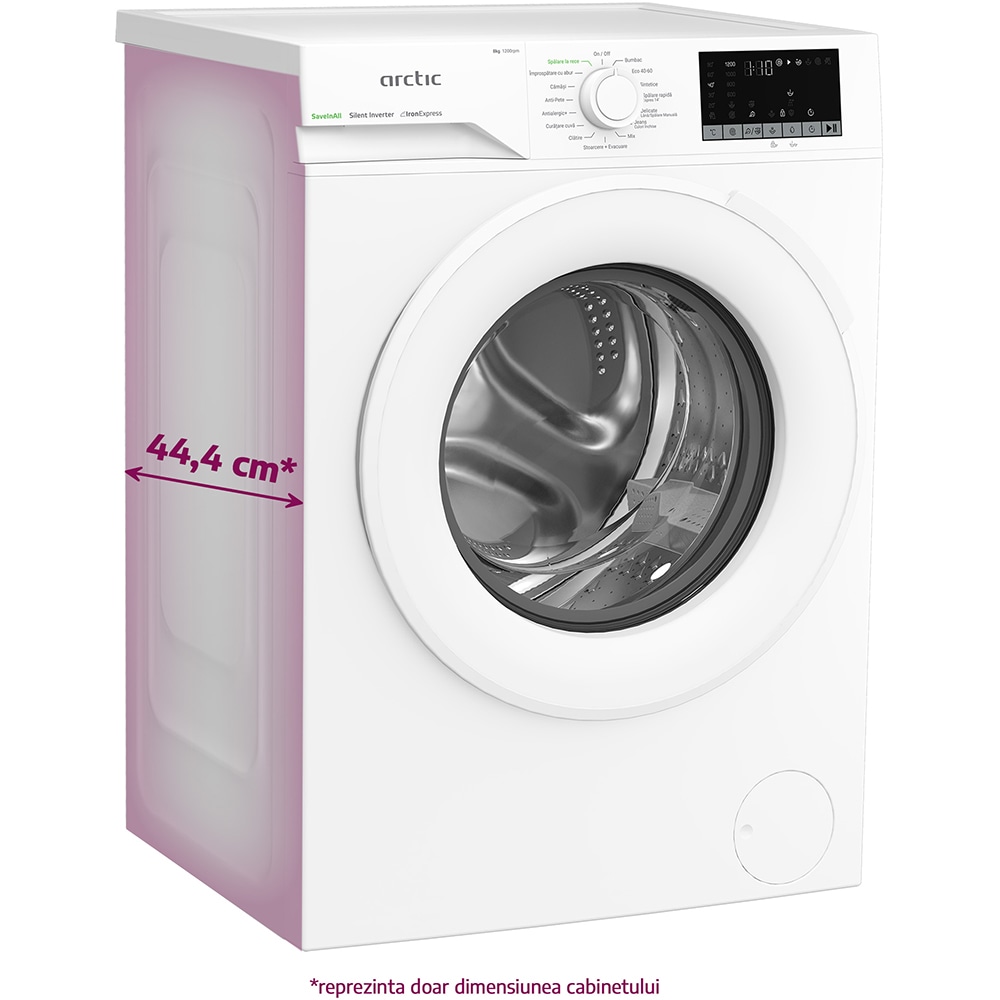 Masina de spalat rufe frontala slim ARCTIC APLM2WFSU28211WS, ExtraSteam, 8 kg. 1200rpm, Clasa A, alb
