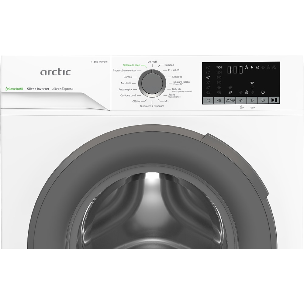 Masina de spalat rufe frontala ARCTIC APLM2WFSU28411WGS, ExtraSteam, 8 kg, 1400rpm, Clasa A, alb