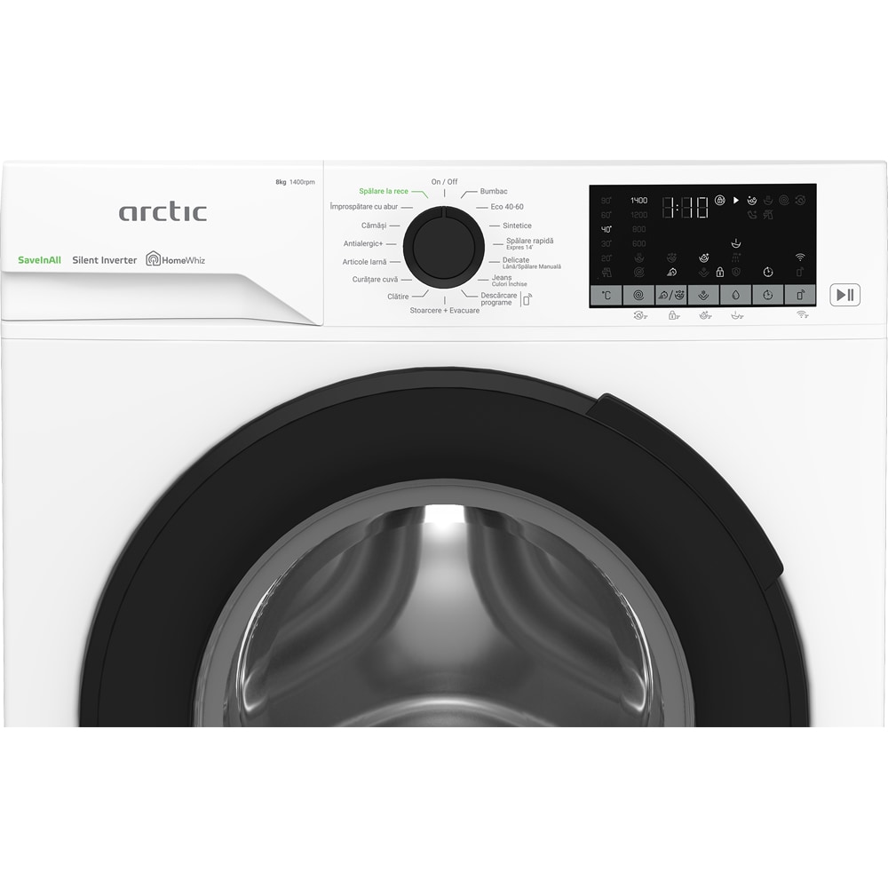 Masina de spalat rufe frontala ARCTIC APLM3WFSU38412W, ExtraSteam, 8 kg, 1400rpm, Clasa A, Wi-Fi, alb