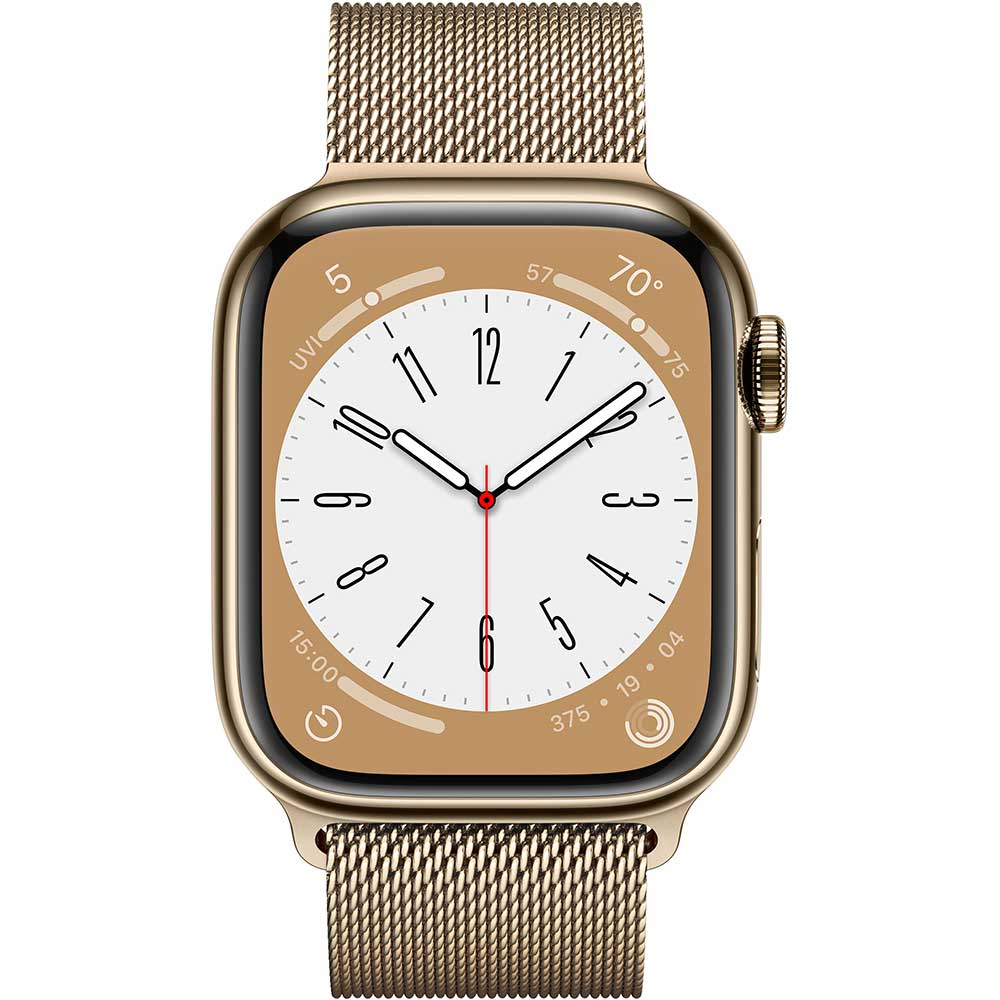 APPLE Watch Series 8, GPS + Cellular, 45mm Gold Stainless Steel Case, Gold Milanese Loop