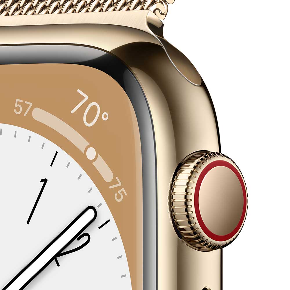 APPLE Watch Series 8, GPS + Cellular, 45mm Gold Stainless Steel Case, Gold Milanese Loop