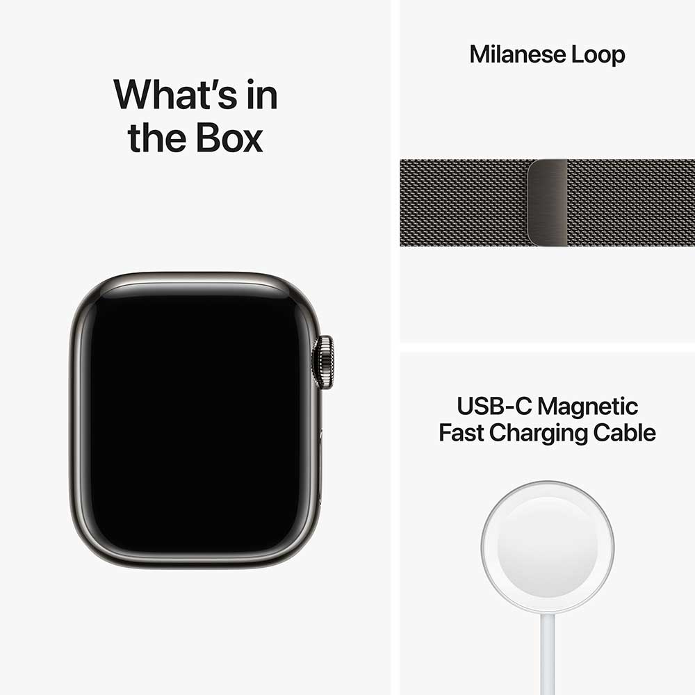 APPLE Watch Series 8, GPS + Cellular, 41mm Graphite Stainless Steel Case, Graphite Milanese Loop