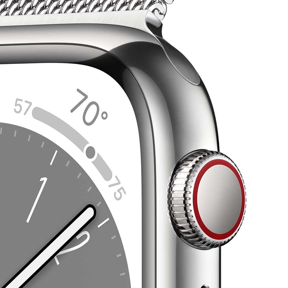 APPLE Watch Series 8, GPS + Cellular, 45mm Silver Stainless Steel Case, Silver Milanese Loop
