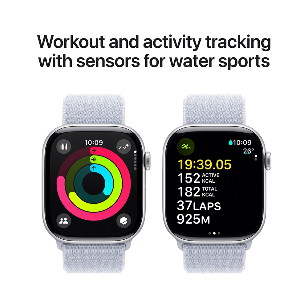 APPLE Watch 10, GPS, 42mm Silver Aluminium Case, Blue Cloud Sport Loop
