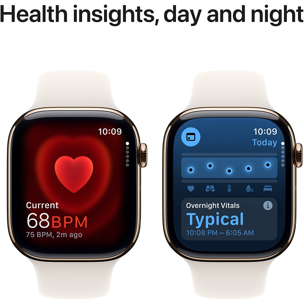 APPLE Watch 10, GPS + Cellular, 42mm, Gold Titan Case, Starlight Sport Band - S/M