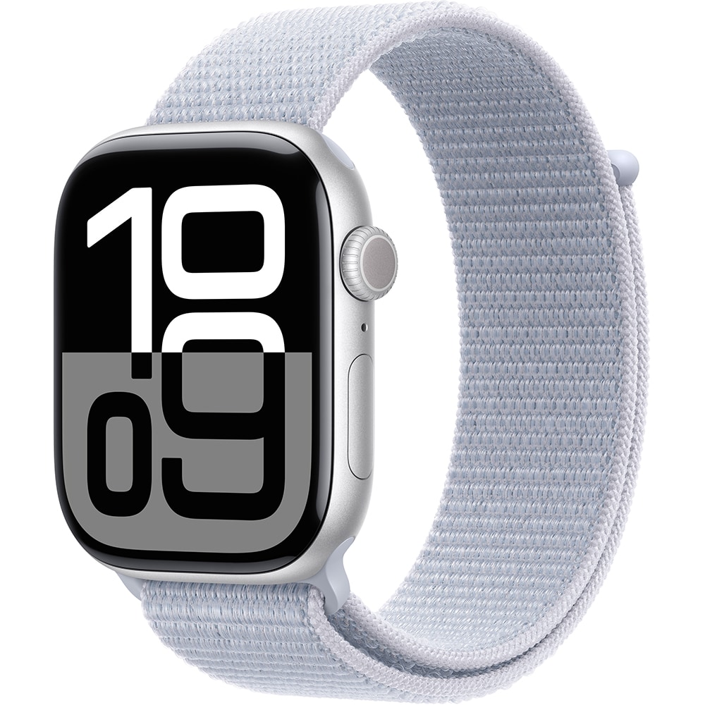 APPLE Watch 10, GPS + Cellular, 42mm, Silver Aluminium Case, Blue Cloud Sport Loop