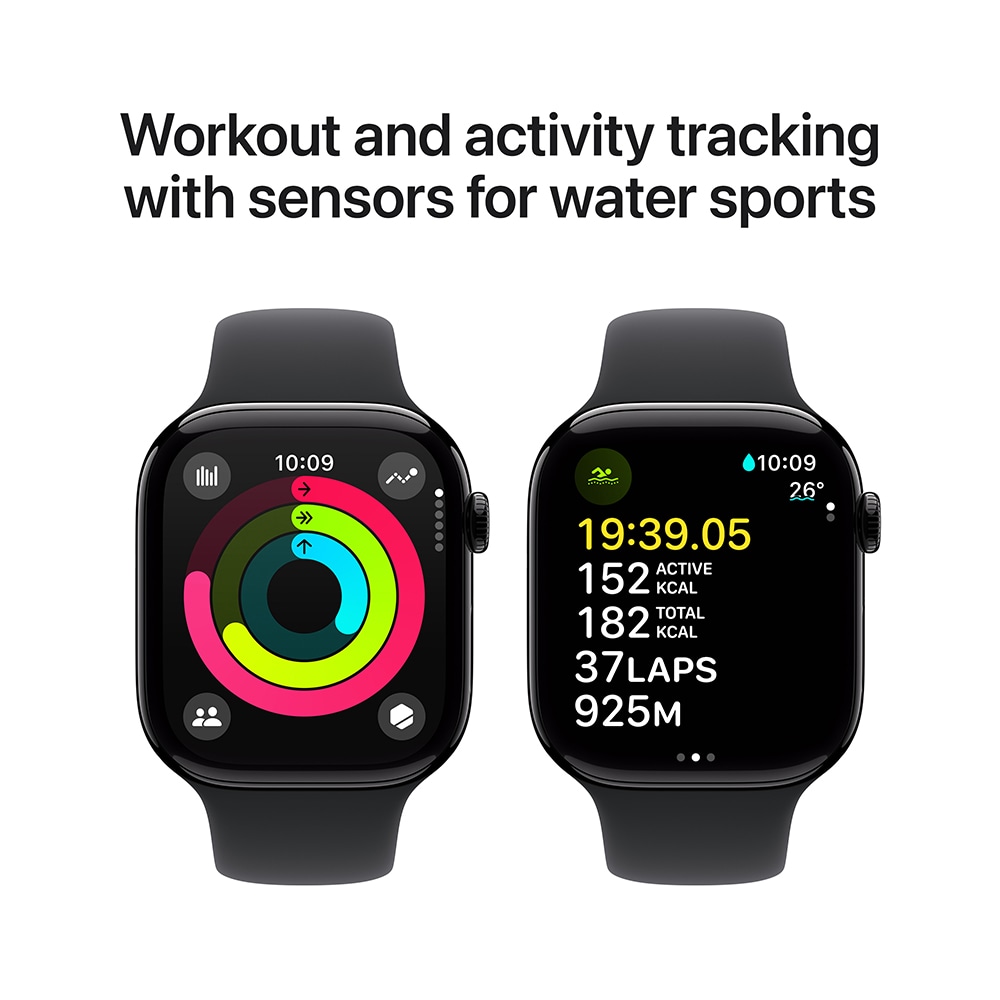 APPLE Watch 10, GPS, 46mm Jet Black Aluminium Case, Black Sport Band - S/M