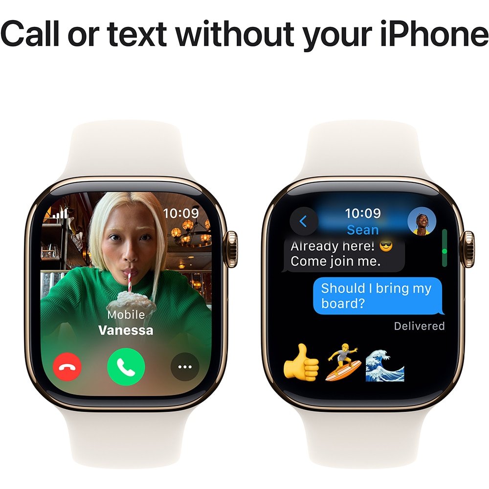APPLE Watch 10, GPS + Cellular, 46mm, Gold Titan Case, Starlight Sport Band - S/M