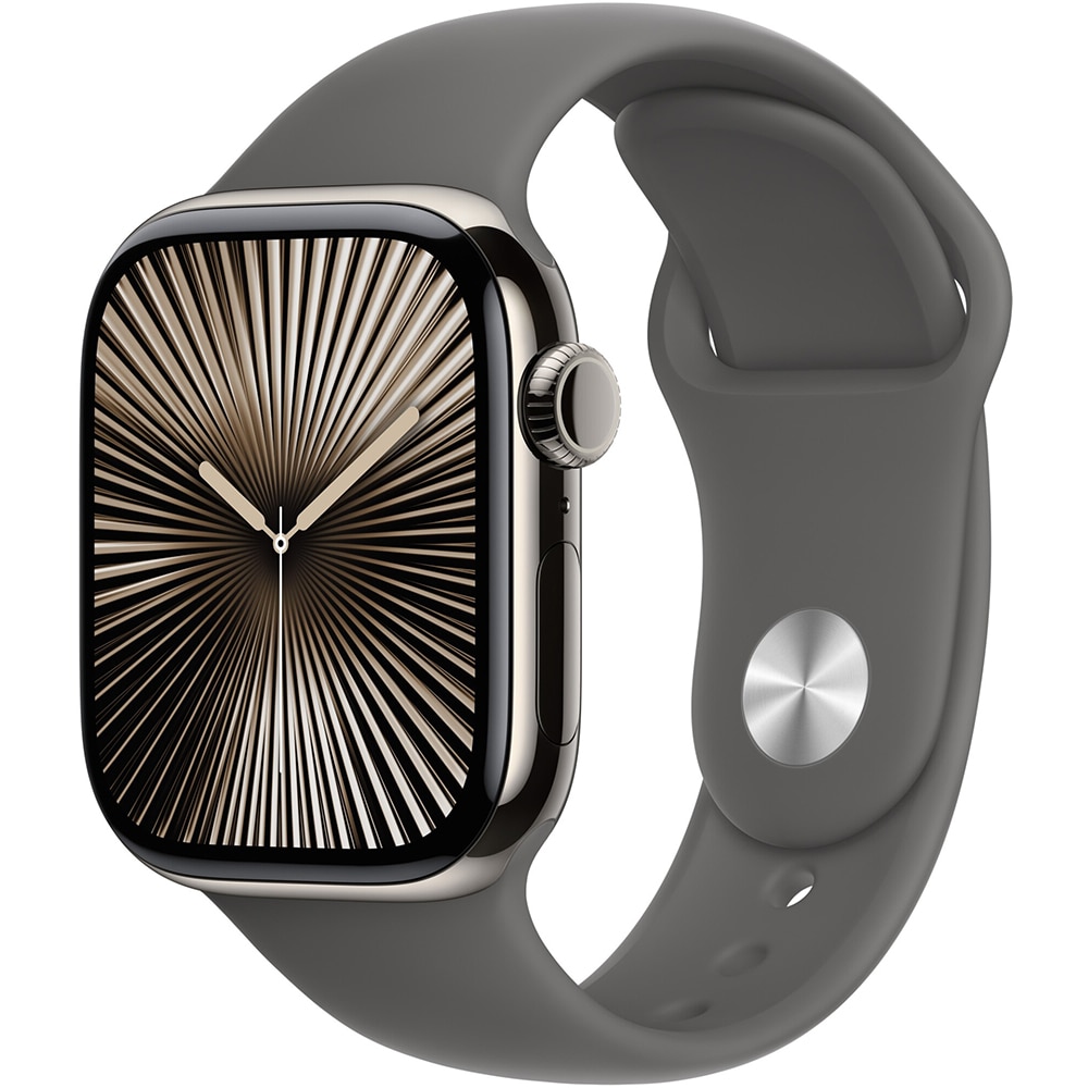 APPLE Watch 10, GPS + Cellular, 42mm, Natural Titan Case, Stone Grey Band - S/M