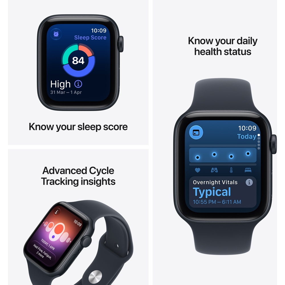 Apple Watch SE 3, GPS + Cellular, 40mm Midnight Aluminium Case, Navy Blue Sport Band - M/L
