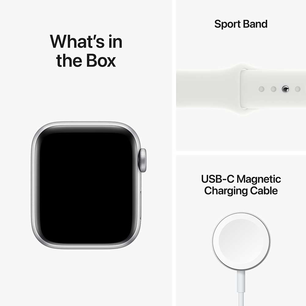 APPLE Watch SE 2 GPS + Cellular, 44mm Silver Aluminium Case, White Sport Band