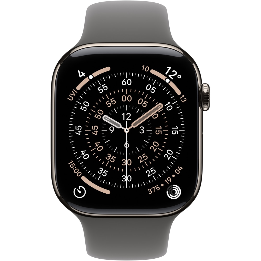 Apple Watch 11, GPS + Cellular, 46 mm, Natural Titanium Case, Stone Grey Sport Band  - S/M