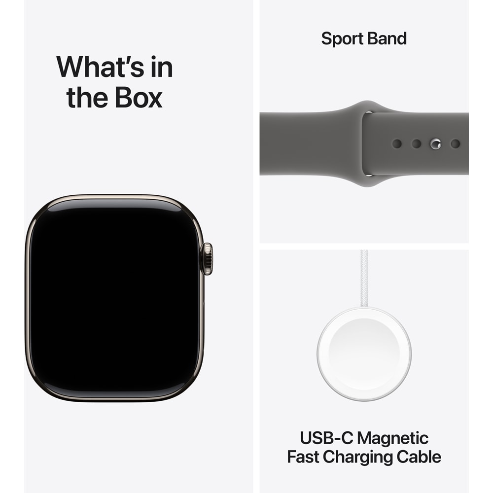 Apple Watch 11, GPS + Cellular, 46 mm, Natural Titanium Case, Stone Grey Sport Band  - S/M