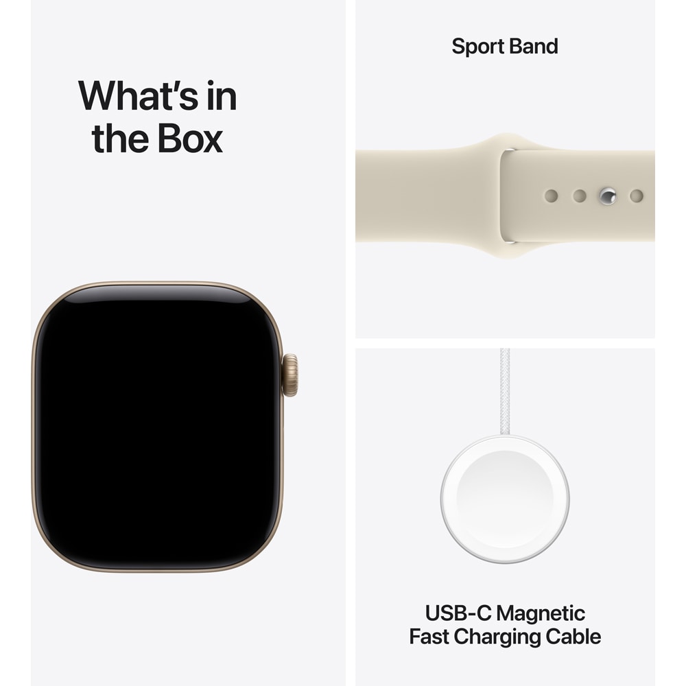 Apple Watch Series 12, GPS + Cellular, 42mm, Light Gold Aluminium Case, Sand Sport Band - M/L