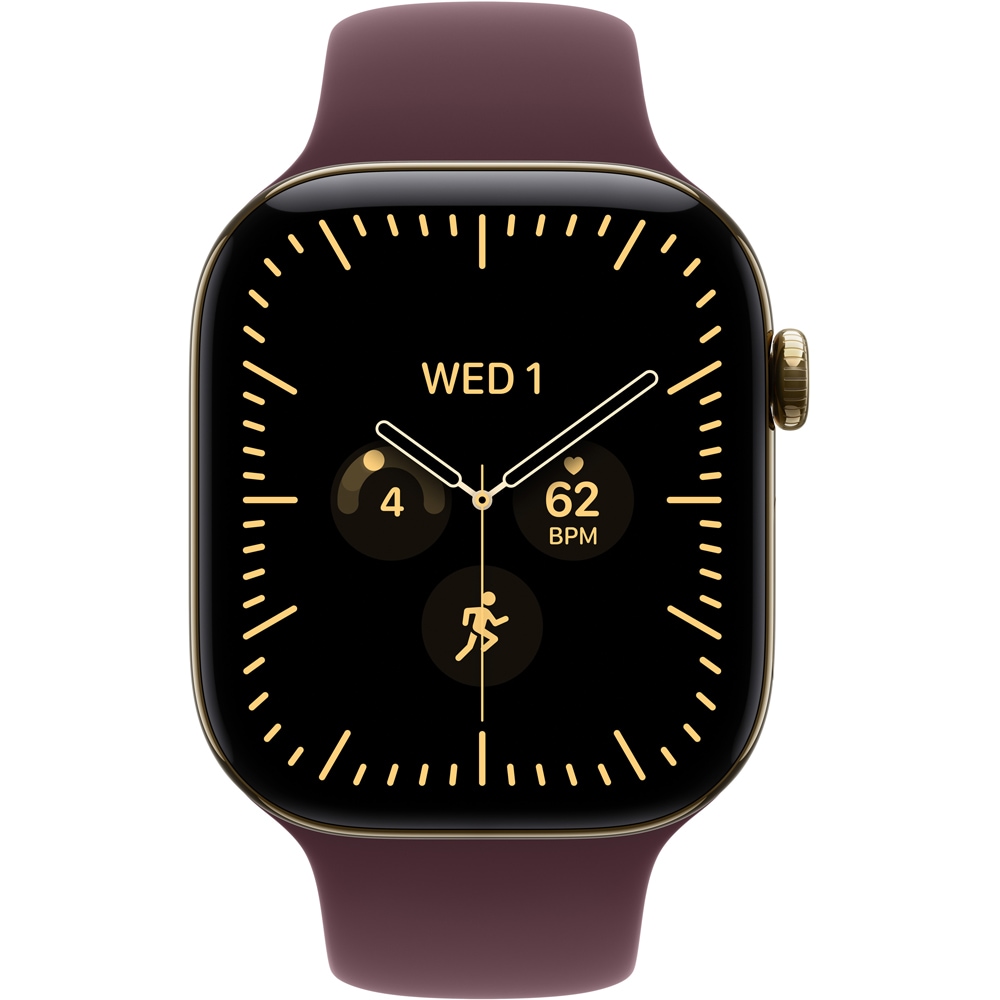 Apple Watch Series 12, GPS + Cellular, 42mm, Radiant Gold Titanium Case, Burgundy Sport Band - S/M