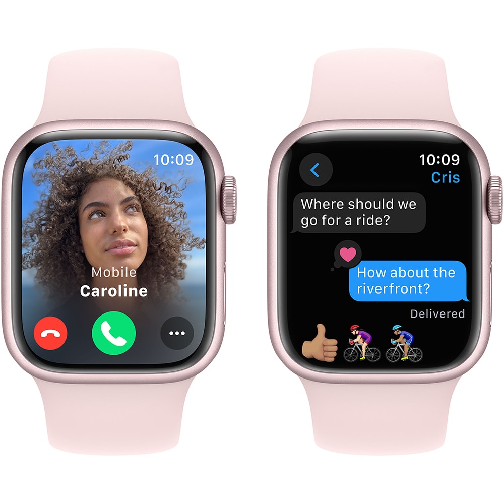 APPLE Watch Series 9, GPS, 45mm Pink Aluminium Case, Light Pink Sport Band - M/L