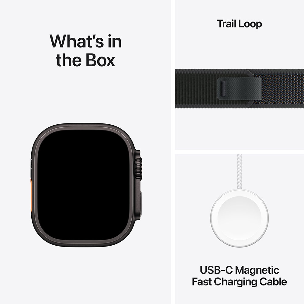 APPLE Watch Ultra 2, GPS + Cellular, 49mm Black Titanium Case, Black Trail Loop - S/M