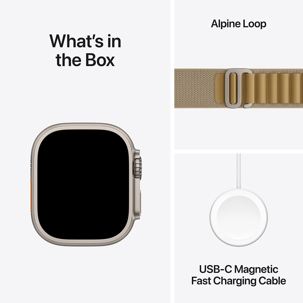 APPLE Watch Ultra 2, GPS + Cellular, 49mm Natural Titanium Case, Tan Alpine Loop - Large