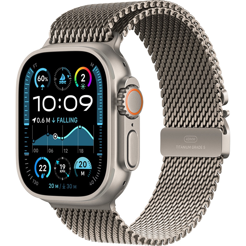APPLE Watch Ultra 2, GPS + Cellular, 49mm Natural Titanium Case, Natural Milanese Loop - Medium