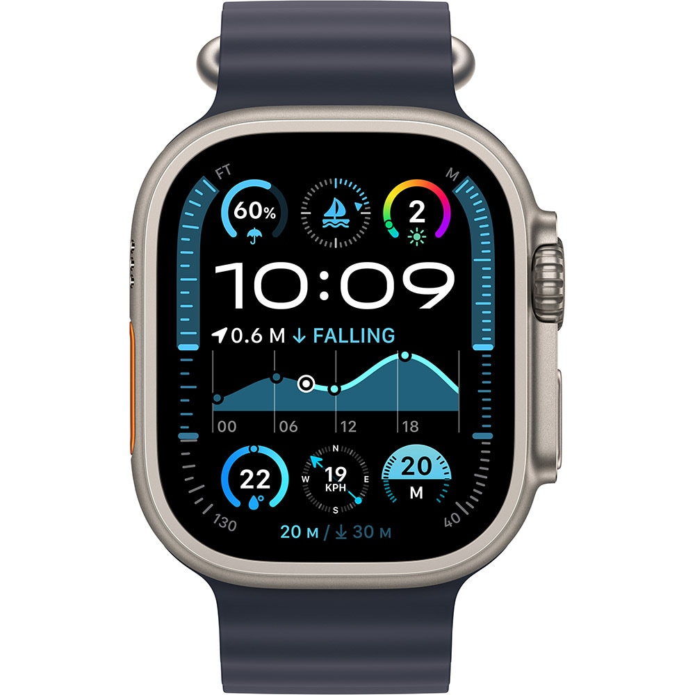 APPLE Watch Ultra 2, GPS + Cellular, 49mm, Natural Titanium Case, Navy Ocean Band
