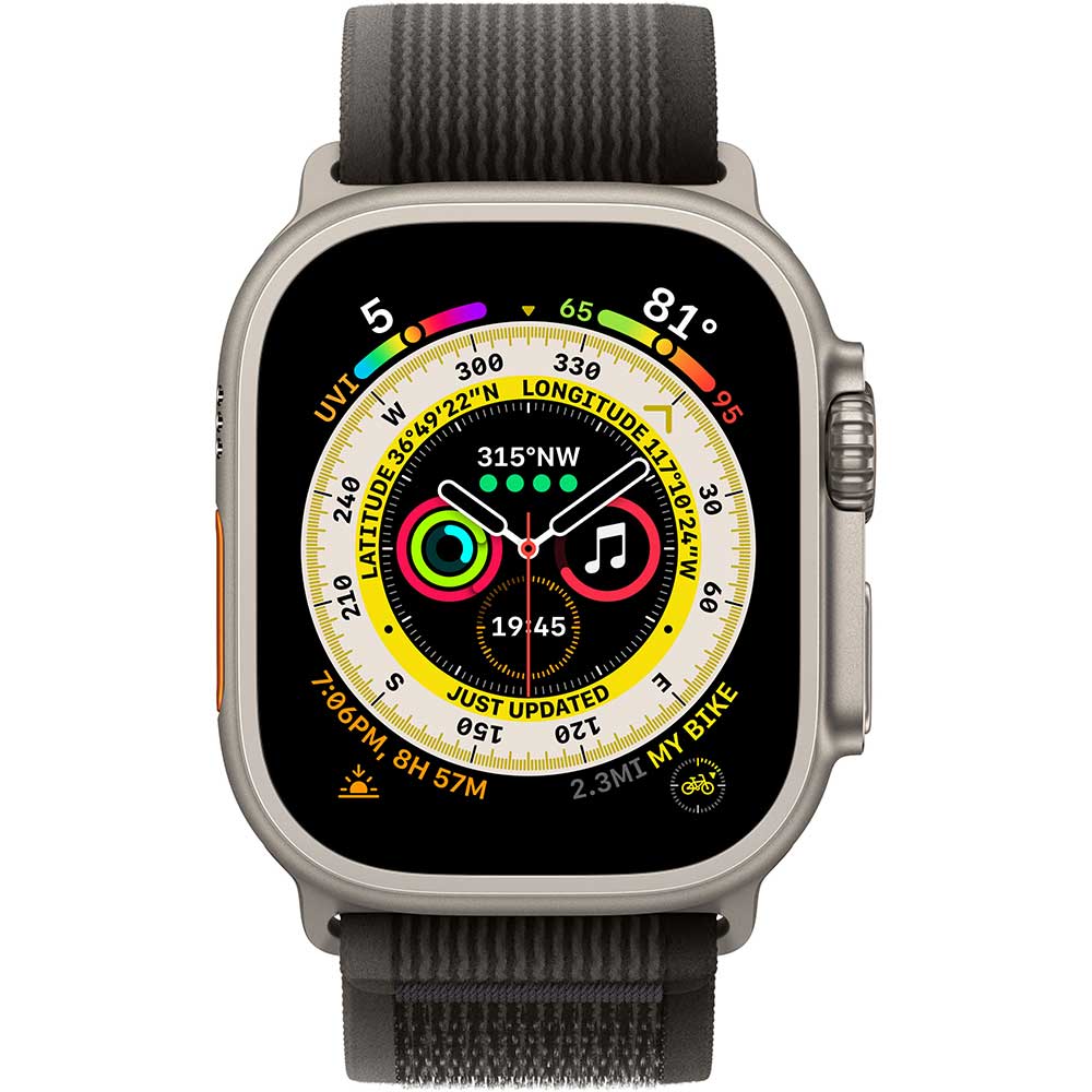APPLE Watch Ultra Cellular, 49mm Titanium Case, Small/Medium Black/Gray Trail Loop