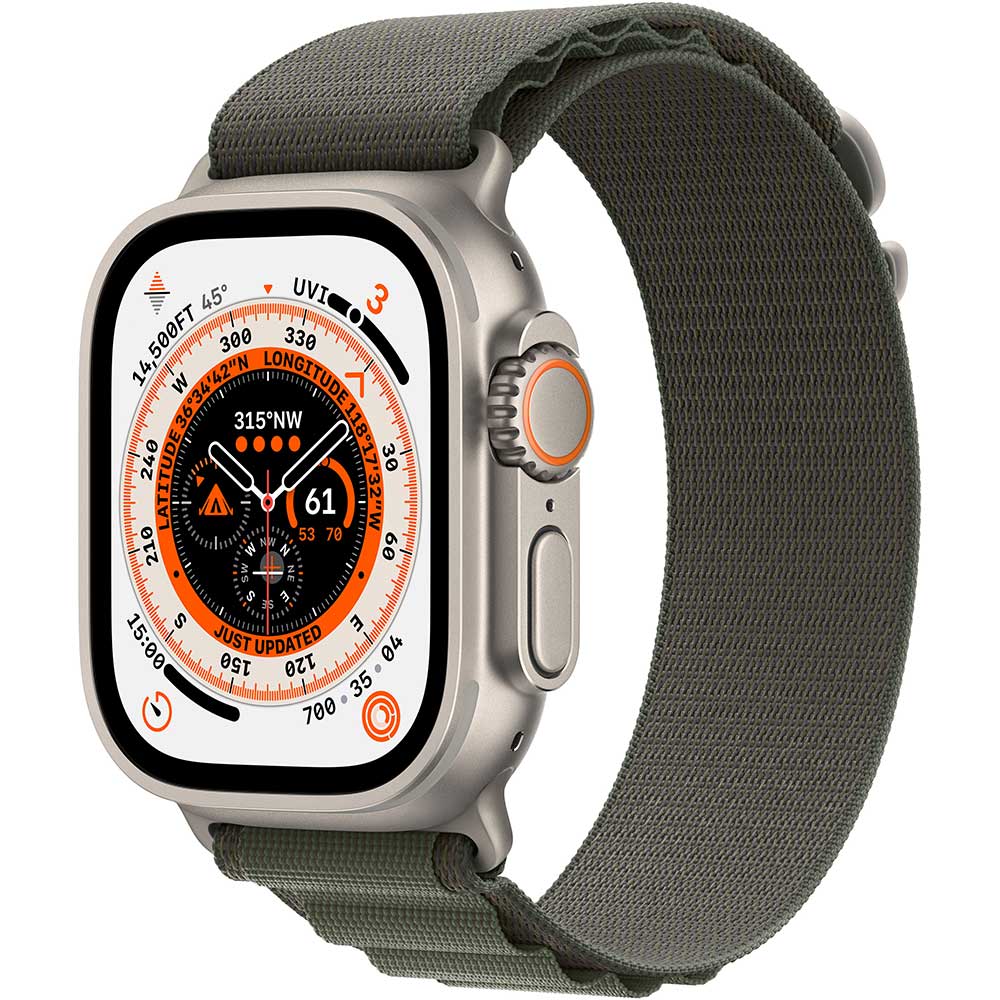 APPLE Watch Ultra Cellular, 49mm Titanium Case, Small Green Alpine Loop