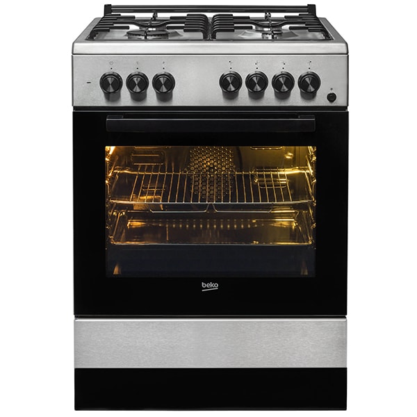 Aragaz BEKO FSE62110DX, 4 arzatoare, Gaz + Electric, L 60 cm, Grill, inox