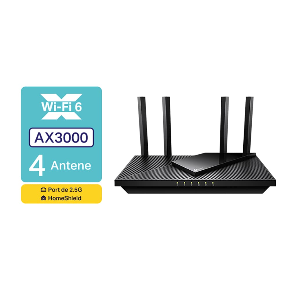 Router Wireless Gigabit TP-LINK Archer AX55 Pro, AX3000, Wi-Fi 6, Dual-Band 574+2402 Mbps, negru