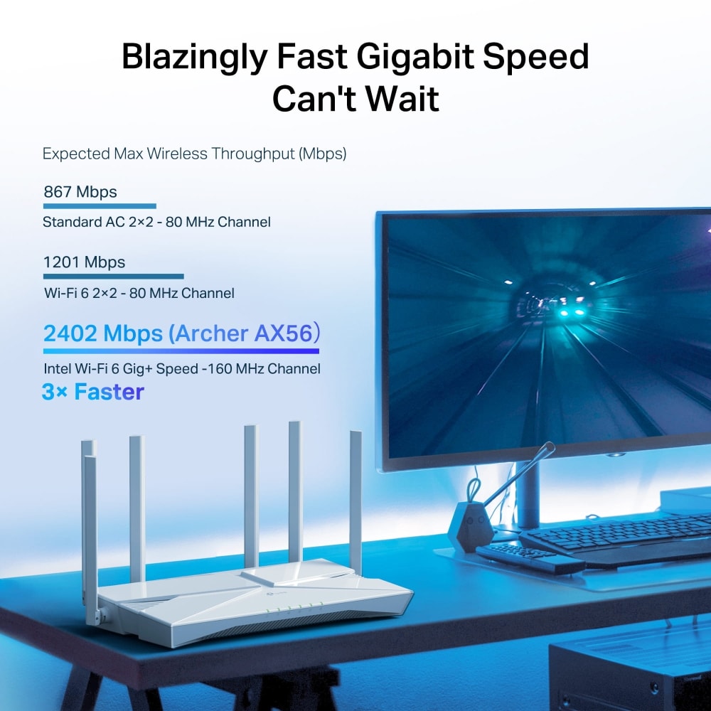Router Wireless Gigabit TP-LINK Archer AX56, AX3000, Wi-Fi 6, Dual-Band 574+2402 Mbps, alb