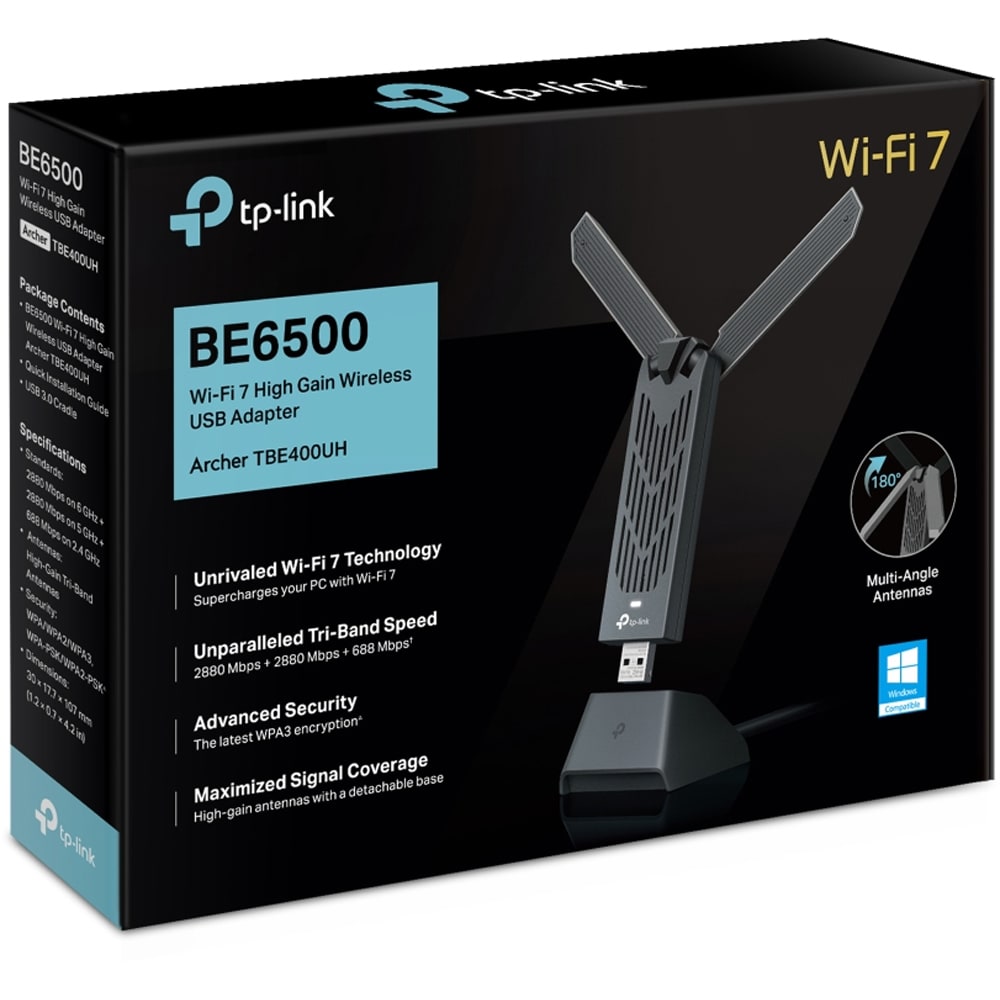 Adaptor USB Wireless TP-LINK Archer TBE400UH BE6500, Wi-Fi 7, Tri-Band 688 + 2882 + 2882 Mbps, gri