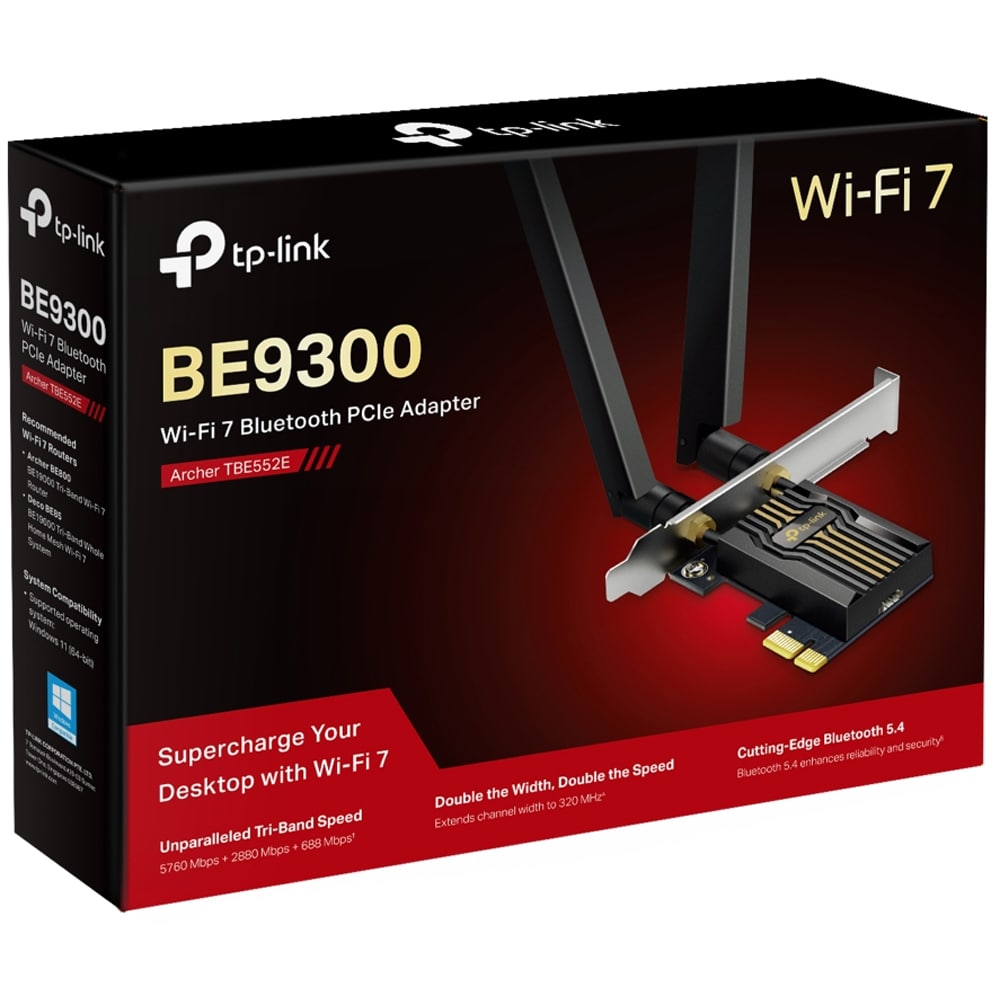 Placa de retea Wireless TP-LINK Archer TBE552E BE9300, Tri-Band 688 + 2880 + 5760 Mbps