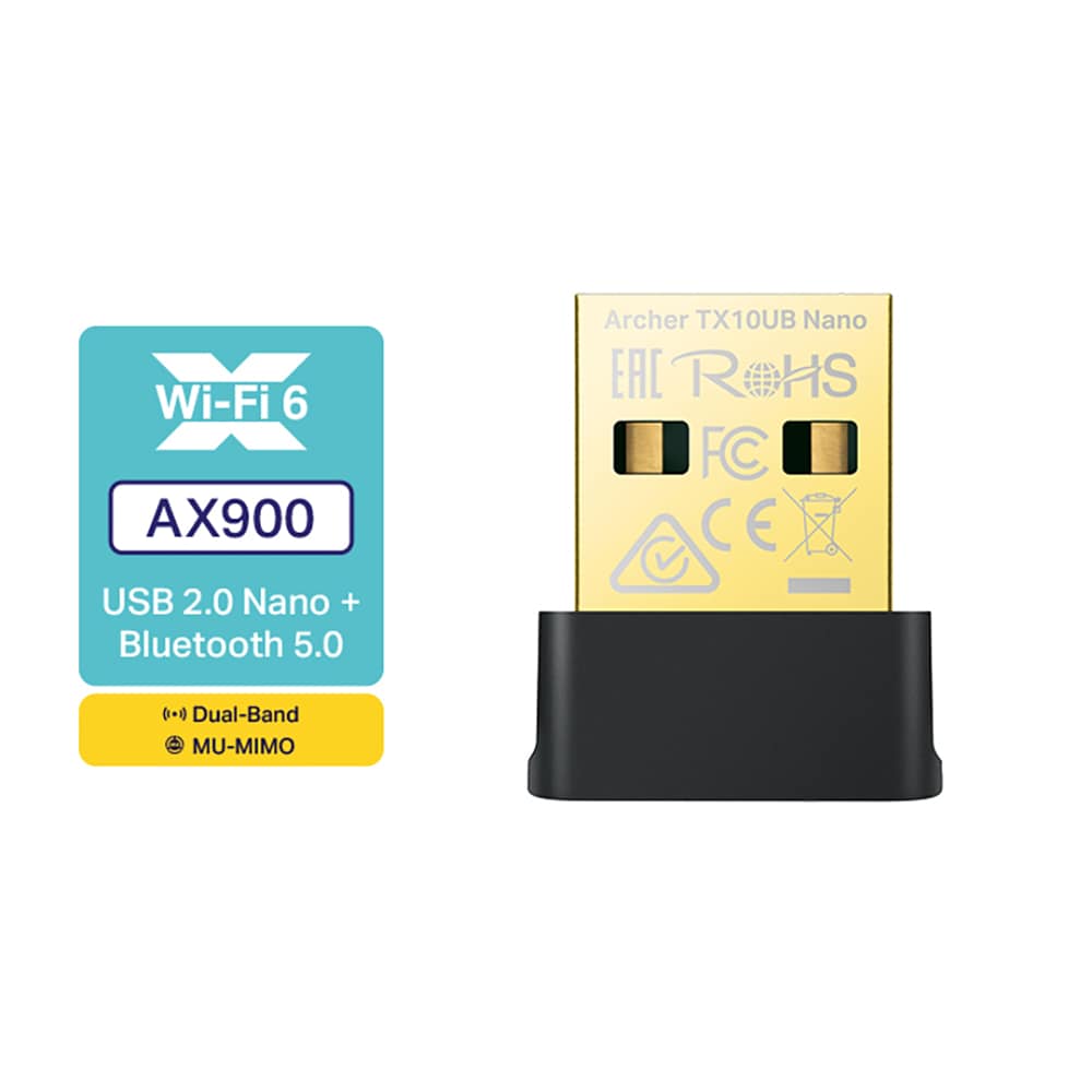 Adaptor nano USB Wireless TP-LINK Archer TX10UB Nano AX900, Dual-Band 287 + 600 Mbps, v5.3, negru