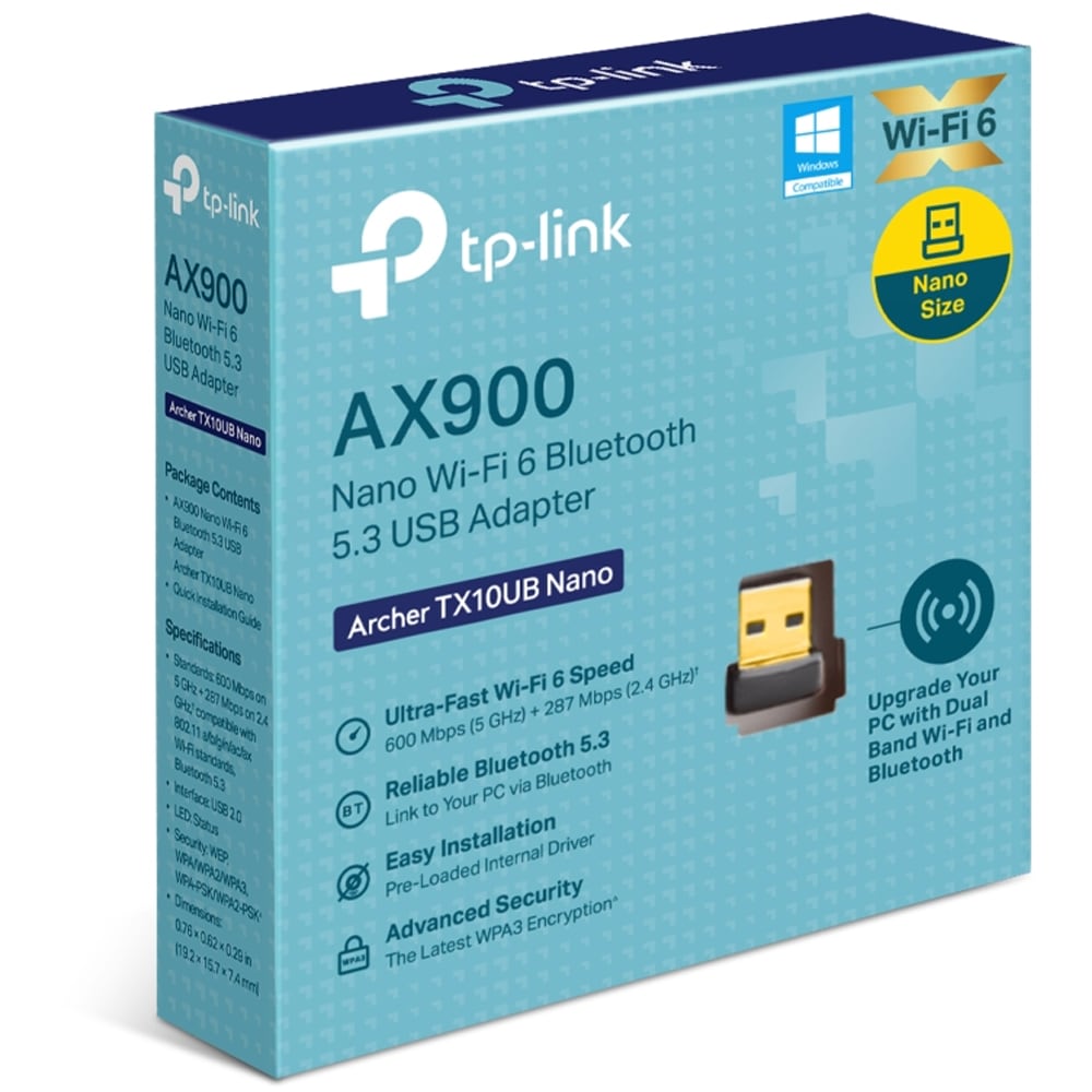 Adaptor nano USB Wireless TP-LINK Archer TX10UB Nano AX900, Dual-Band 287 + 600 Mbps, negru
