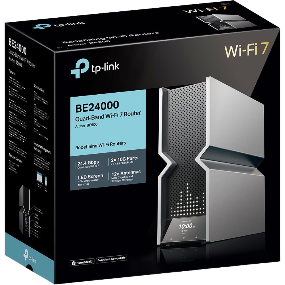 Router Wireless Gigabit TP-LINK Archer BE900 BE24000, Wi-Fi 7, Tri-Band 1376 + 5760 + 11520 Mbps, argintiu