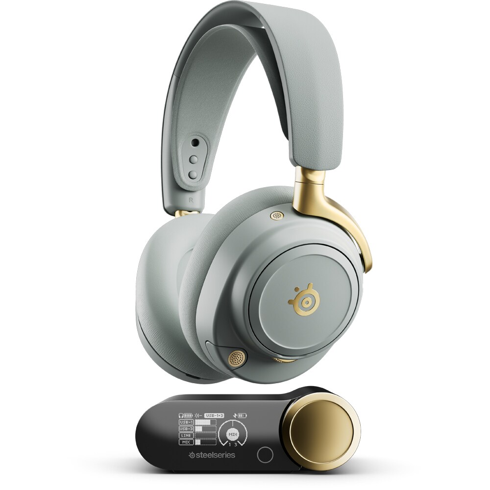 Casti Gaming Wireless STEELSERIES Arctis Nova Elite, surround, multiplatforma, Sage Gold