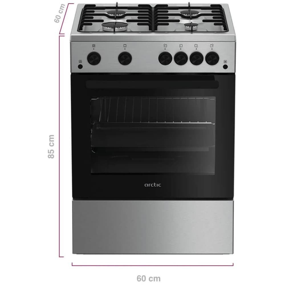 Aragaz ARCTIC AGG6611DTTLX, 4 arzatoare, Gaz, L 60 cm, Grill, inox