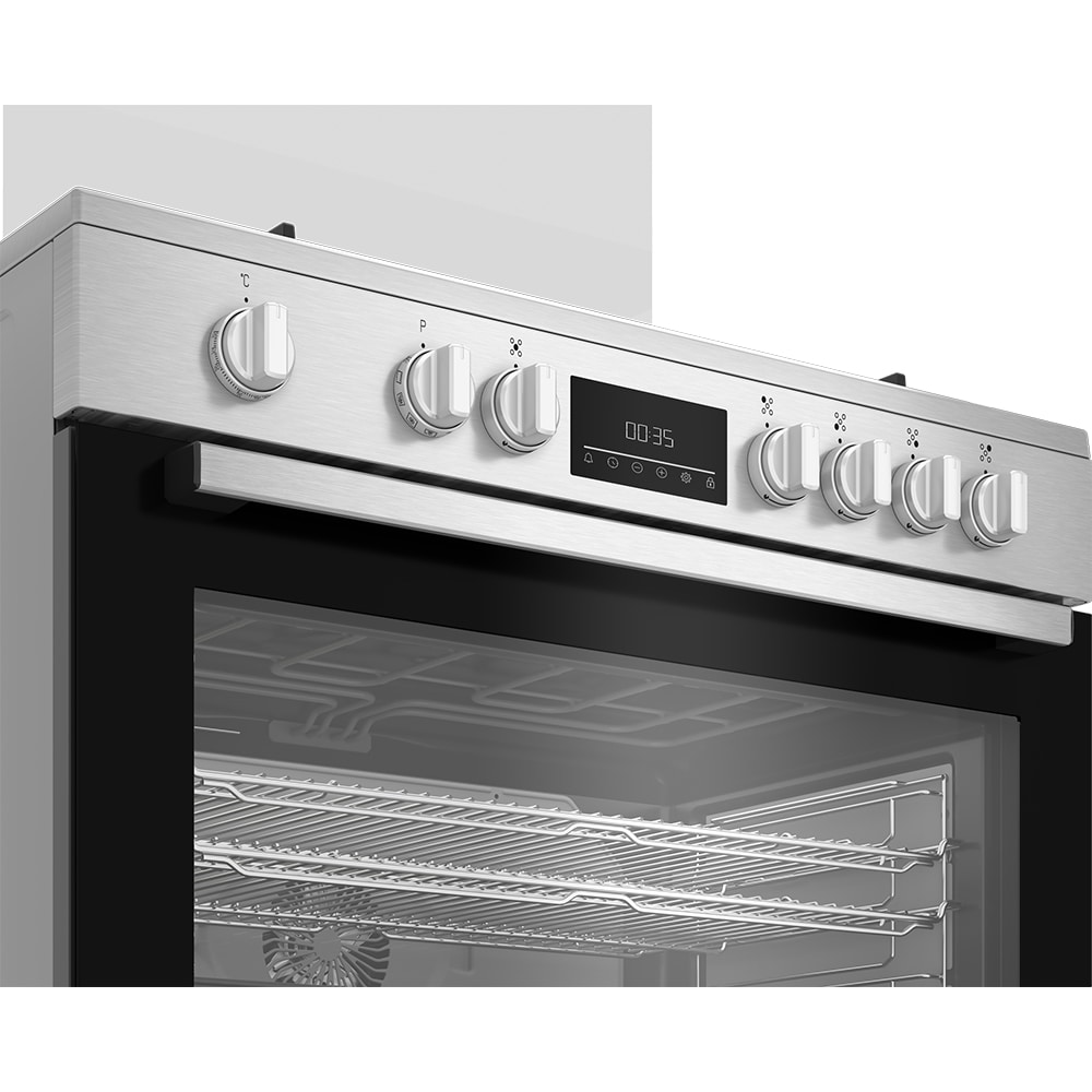Aragaz BEKO BGM11226EX, 5 arzatoare, Gaz + Electric, L 90 cm, Grill, inox