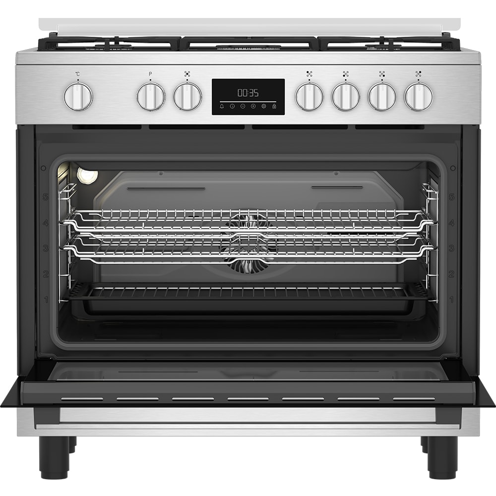 Aragaz BEKO BGM11226EX, 5 arzatoare, Gaz + Electric, L 90 cm, Grill, inox