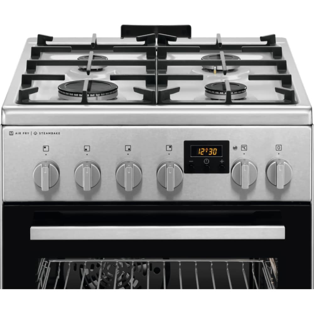 Aragaz AEG CKB56490BM, SteamBake, 4 arzatoare, Gaz + Electric, L 50 cm, Grill, inox