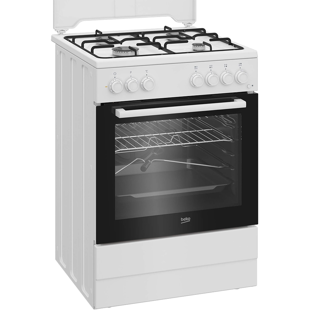 Aragaz BEKO FBST62110DW, 4 arzatoare, Gaz + Electric, L 60 cm, Grill, Rotisor, alb