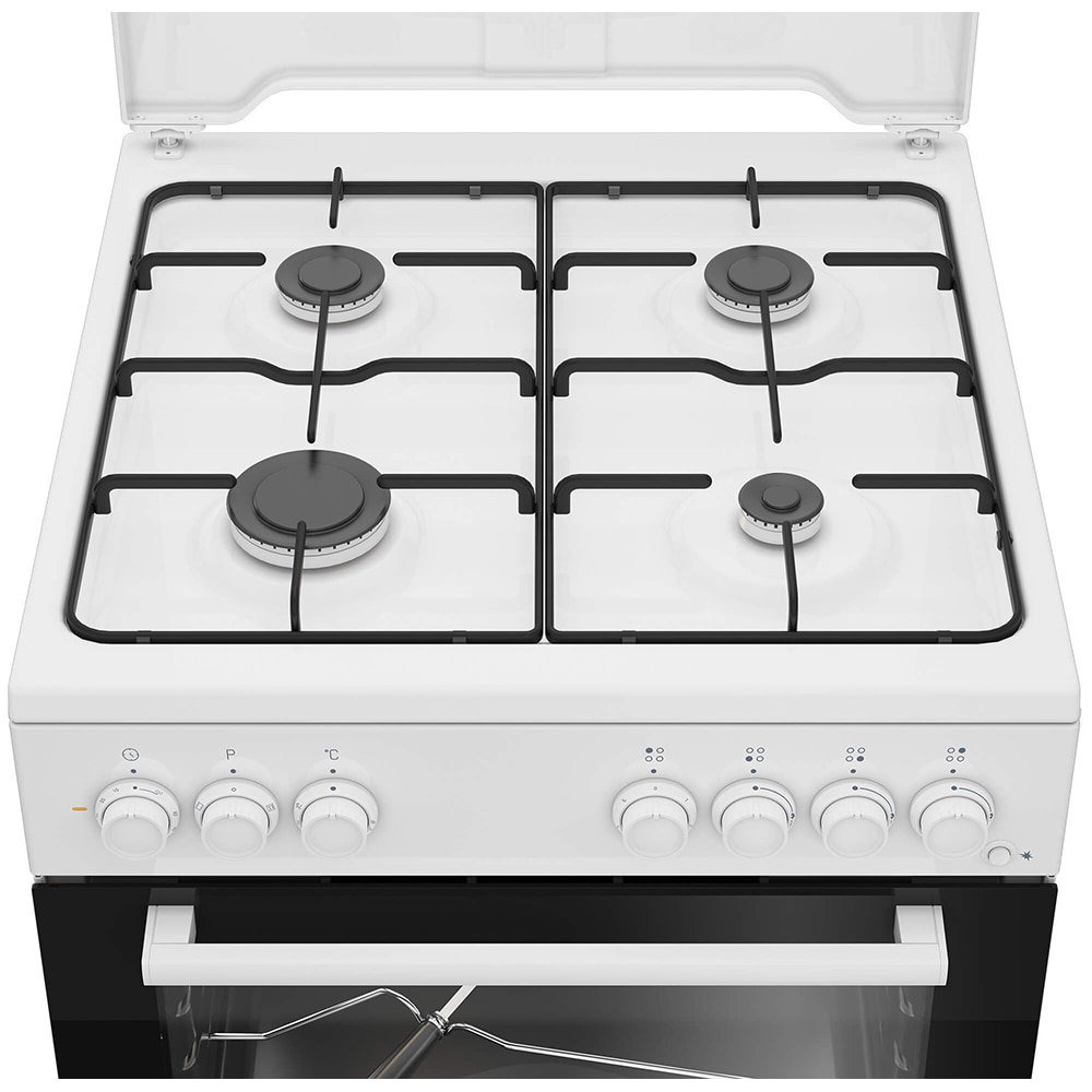 Aragaz BEKO FBST62110DW, 4 arzatoare, Gaz + Electric, L 60 cm, Grill, Rotisor, alb