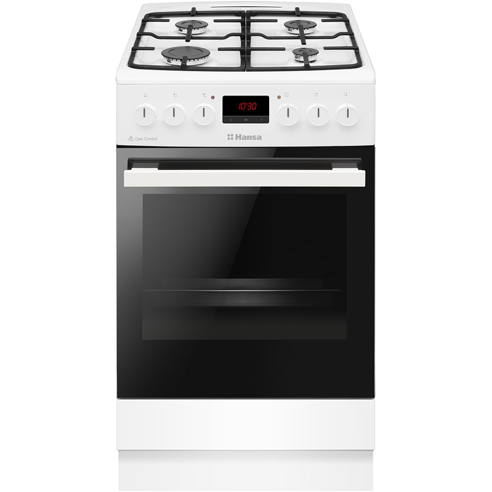 Aragaz HANSA FCMW59229H, 4 arzatoare, Gaz + Electric, L 50 cm, Grill, alb