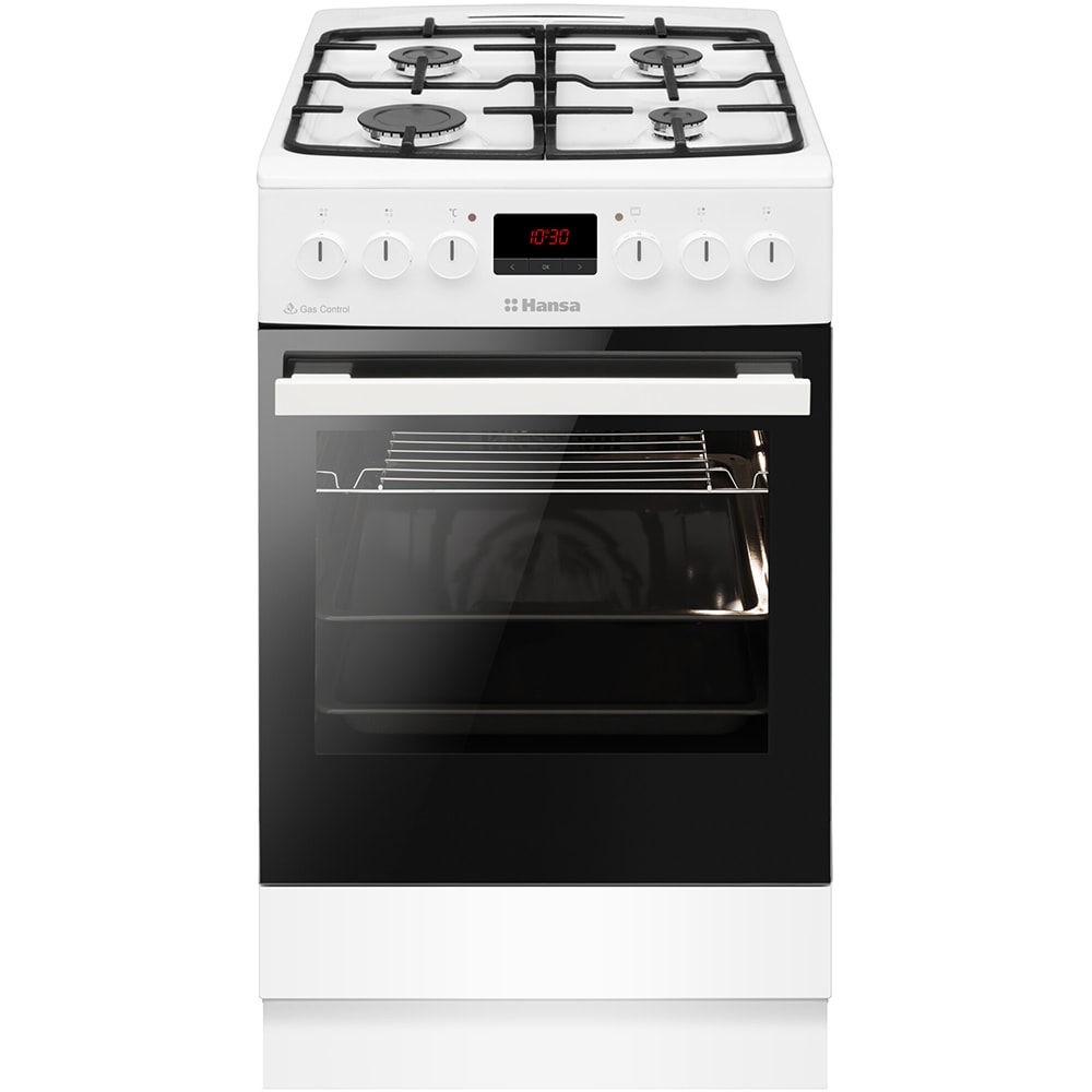 Aragaz HANSA FCMW59229H, 4 arzatoare, Gaz + Electric, L 50 cm, Grill, alb