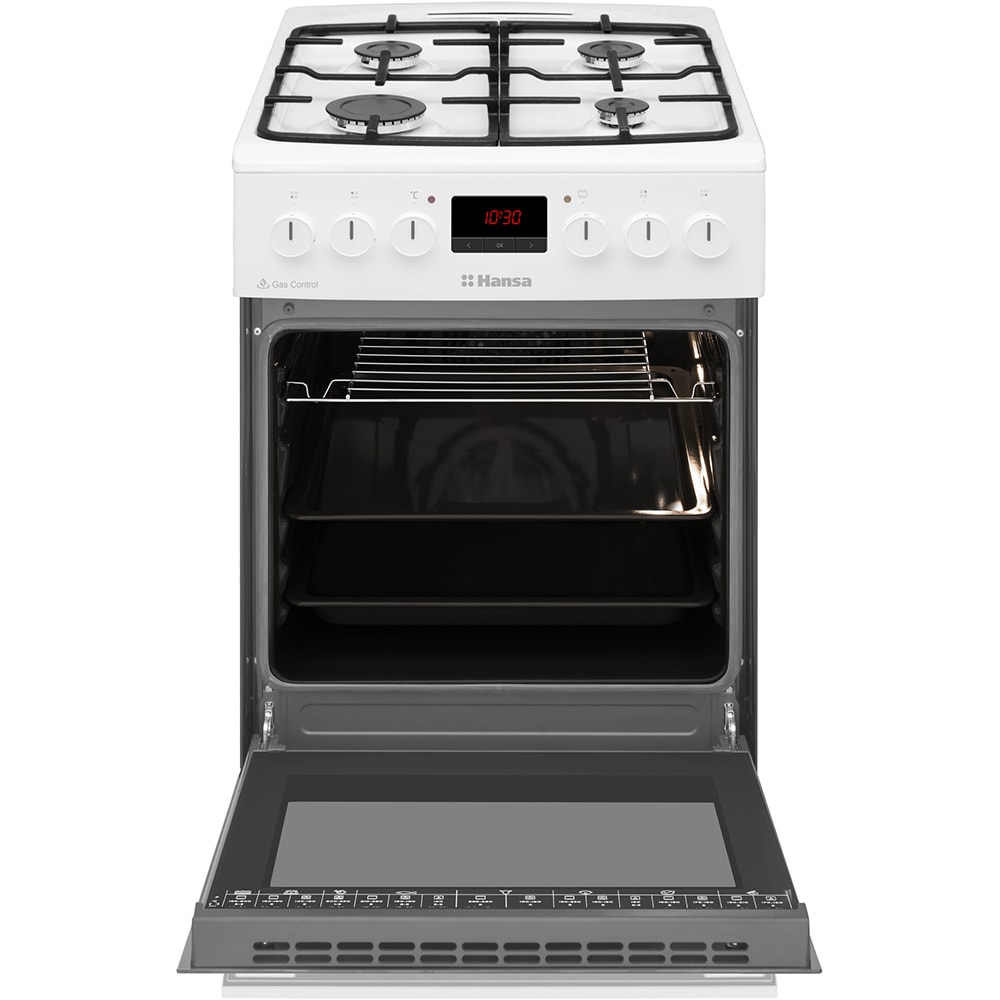 Aragaz HANSA FCMW59229H, 4 arzatoare, Gaz + Electric, L 50 cm, Grill, alb