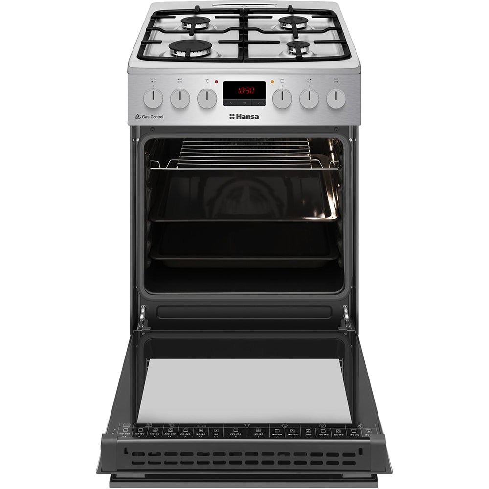 Aragaz HANSA FCMX592299H, 4 arzatoare, Gaz + Electric, L 50 cm, Grill, inox