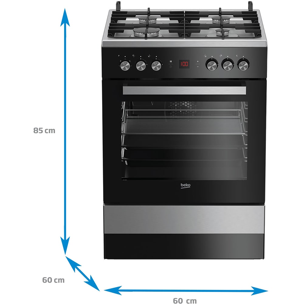 Aragaz BEKO FSM62530DXMS, 4 arzatoare, Gaz + Electric, L 60 cm, Grill, negru-inox