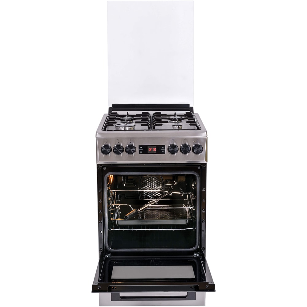 Aragaz BEKO FSMT52320DXO, 4 arzatoare, Gaz + Electric, L 50 cm, Grill, Rotisor, inox