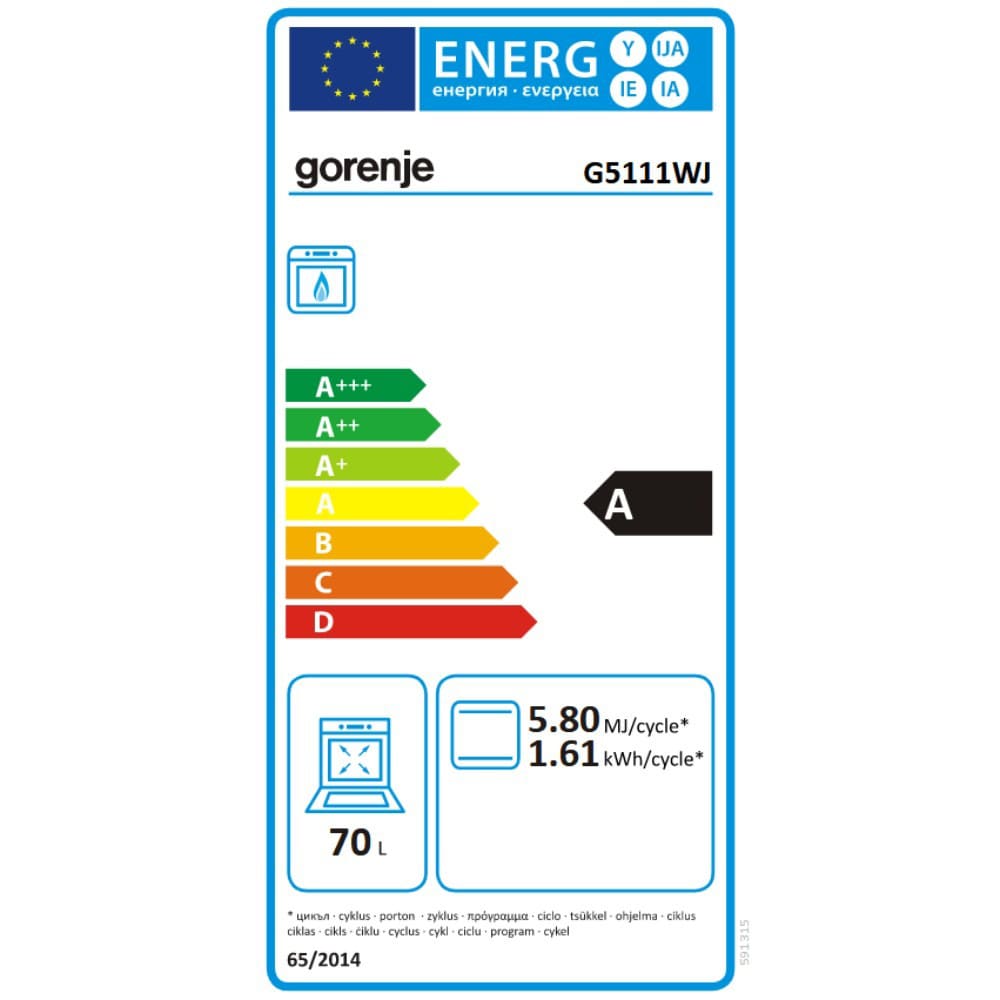 Aragaz GORENJE G5111WJ, 4 arzatoare, gaz, L 50 cm, alb
