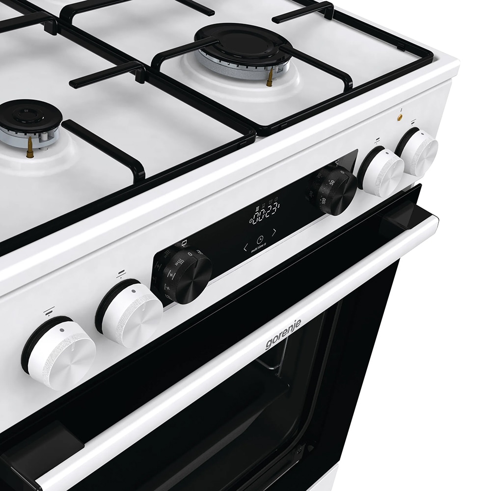Aragaz GORENJE GKS6C70WJ, 4 arzatoare, Gaz + Electric, L 60 cm, Grill, alb